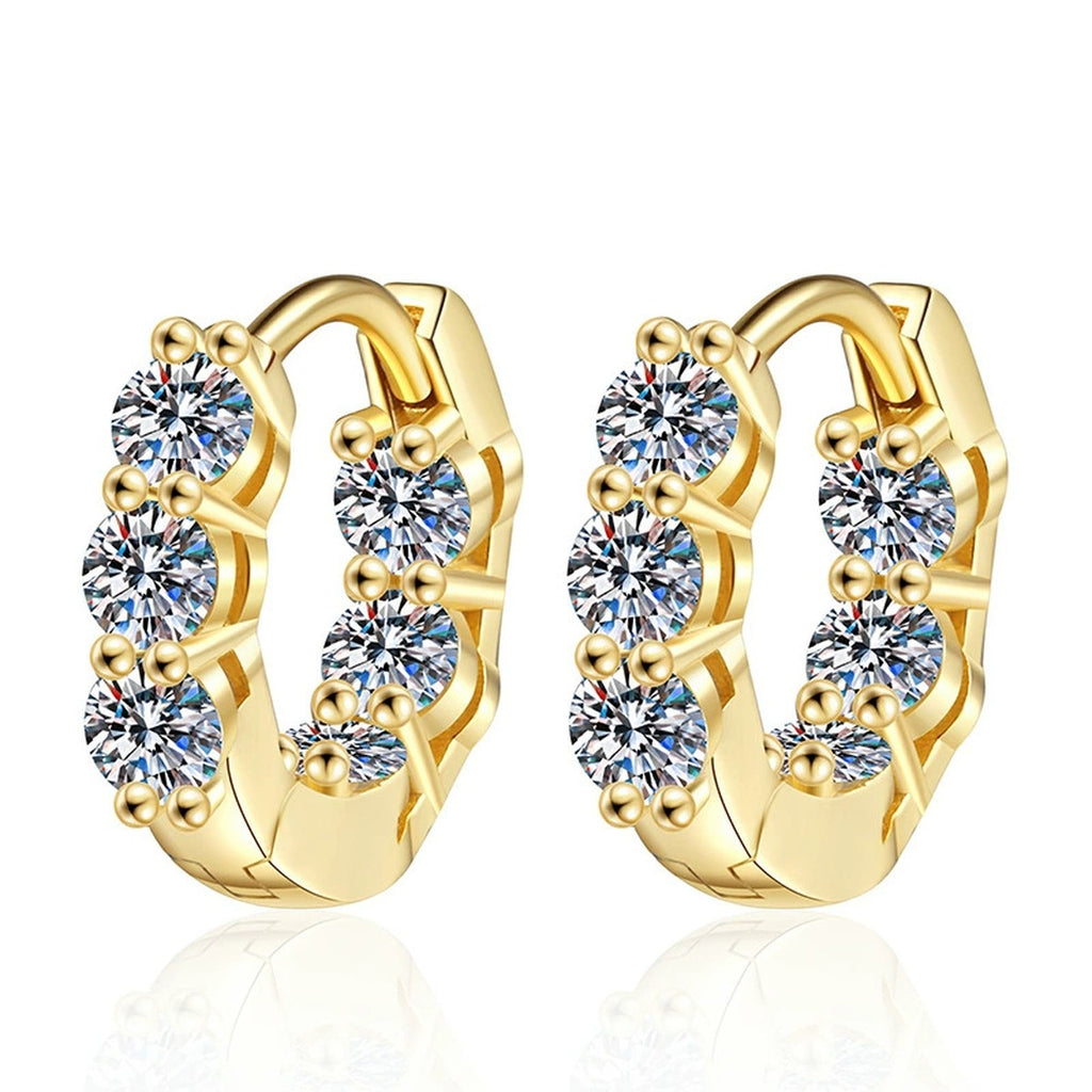 Oval Cluster Moissanite Hoop Earrings in Gold-Plated S925 Silver on clean white background showing oval cluster hoop earrings with a bold moissanite face