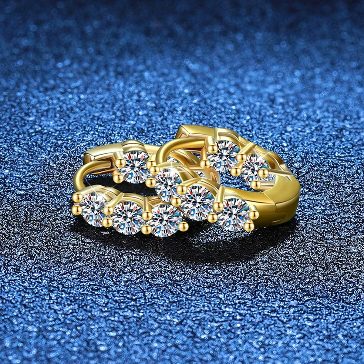 Oval Cluster Moissanite Hoop Earrings in Gold-Plated S925 Silver blue scene product view
