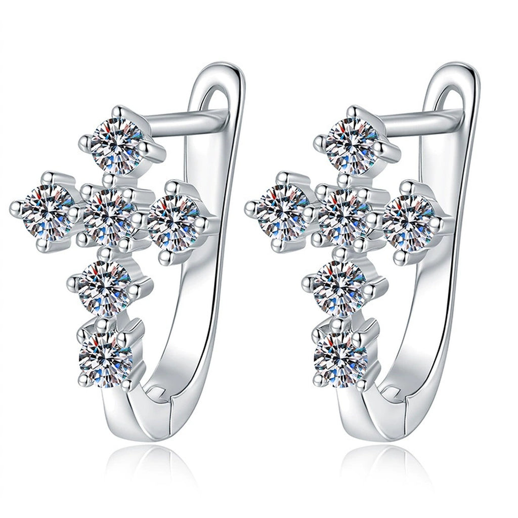 Moon Moissanite Stud Earrings in White Gold-Plated S925 Sterling Silver on clean white background showing moon-shaped stud earrings with a slim moissanite curve