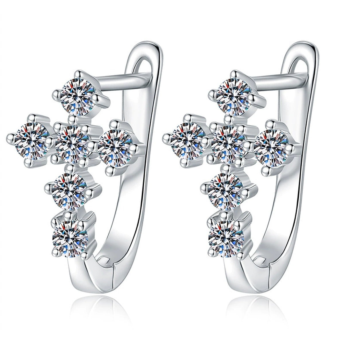 Moon Moissanite Stud Earrings in White Gold-Plated S925 Sterling Silver on clean white background showing moon-shaped stud earrings with a slim moissanite curve