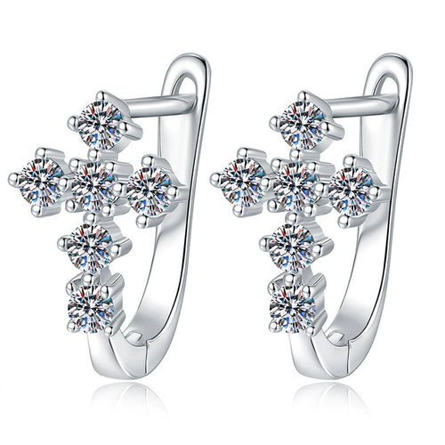 Moon Moissanite Stud Earrings in White Gold-Plated S925 Sterling Silver on clean white background showing moon-shaped stud earrings with a slim moissanite curve