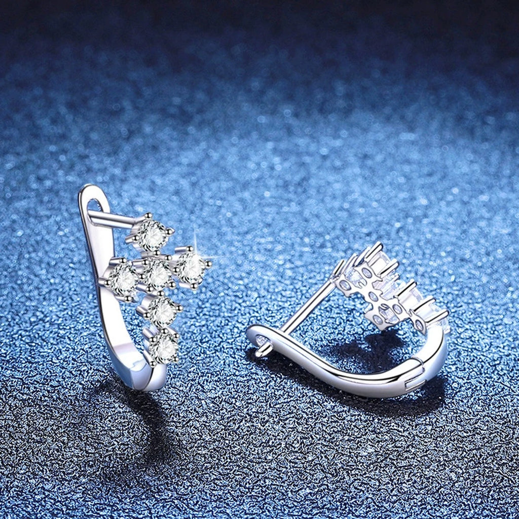 Moon Moissanite Stud Earrings in White Gold-Plated S925 Sterling Silver blue scene product view