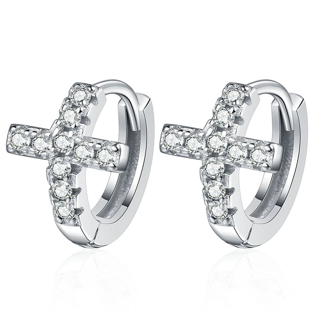 Heart Moissanite Hoop Earrings in White Gold-Plated S925 Sterling Silver on clean white background showing heart-inspired hoop earrings with a polished front curve