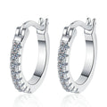 Pave Moissanite Hoop Earrings in White Gold-Plated S925 Sterling Silver on clean white background showing minimal pave hoop earrings with a slim polished outline