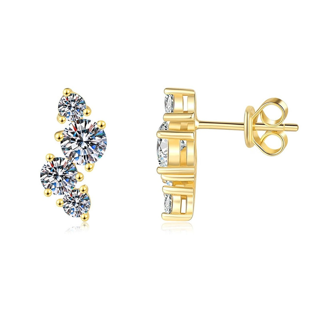 Round Moissanite Hoop Earrings in Yellow Gold-Plated S925 Silver on clean white background showing yellow gold hoop earrings with a round moissanite cluster