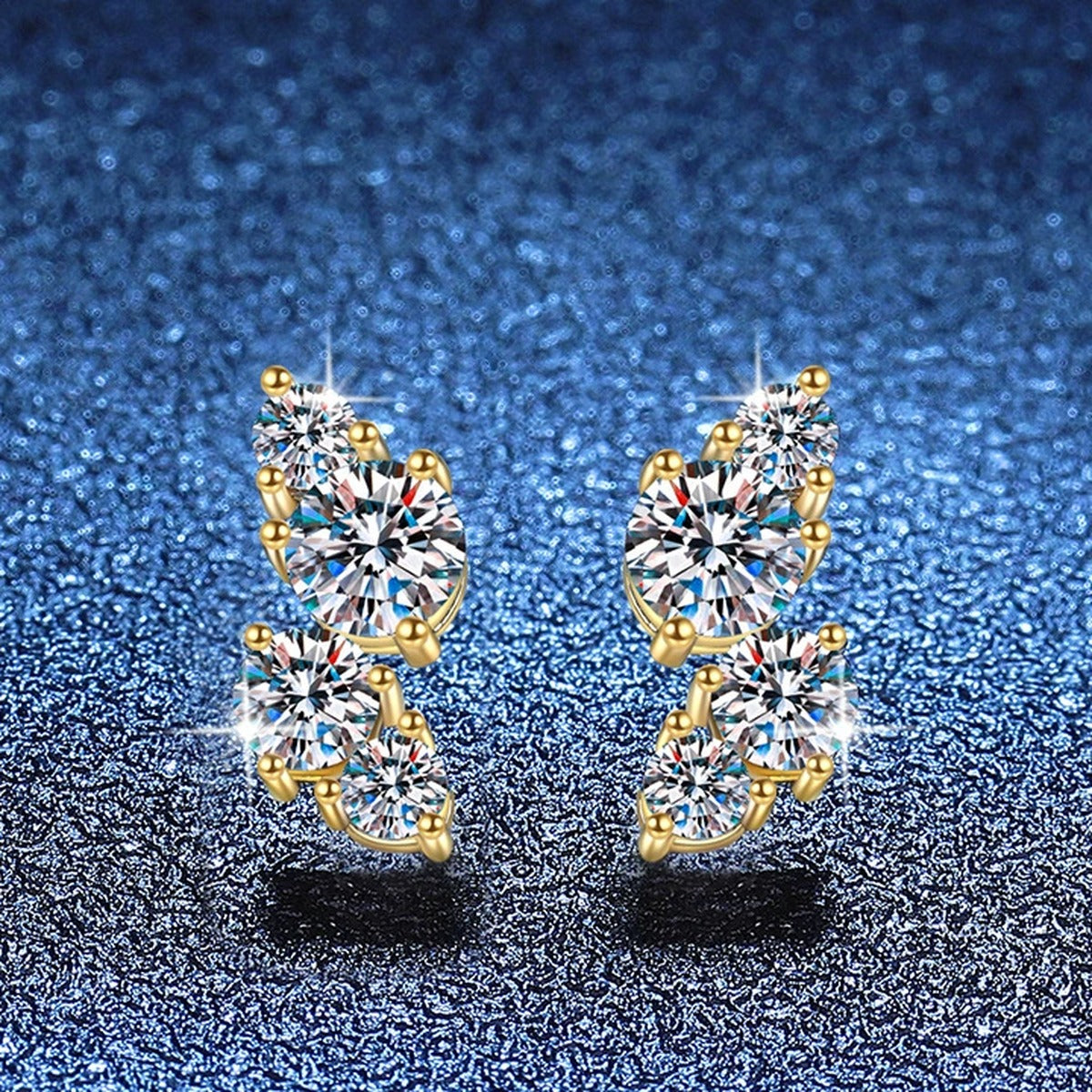 Round Moissanite Hoop Earrings in Yellow Gold-Plated S925 Silver blue scene product view