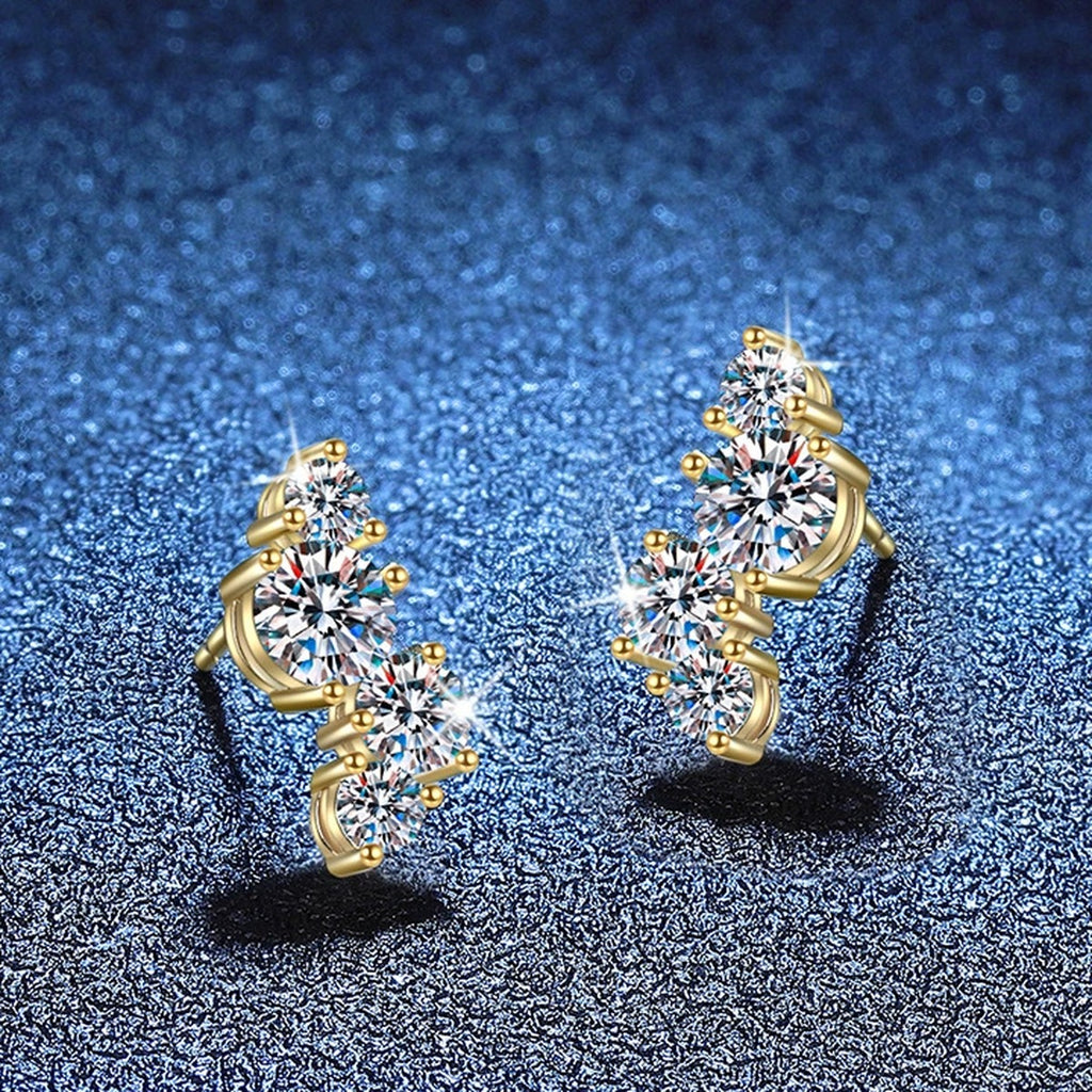 Round Moissanite Hoop Earrings in Yellow Gold-Plated S925 Silver blue scene angled view