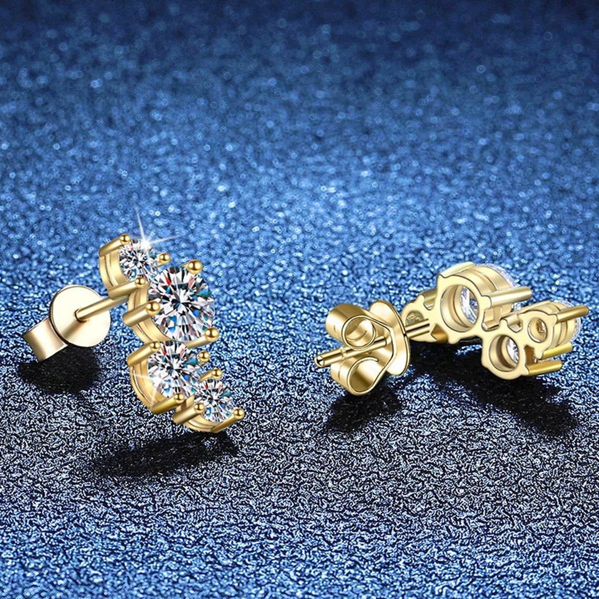 Round Moissanite Hoop Earrings in Yellow Gold-Plated S925 Silver blue scene close-up view