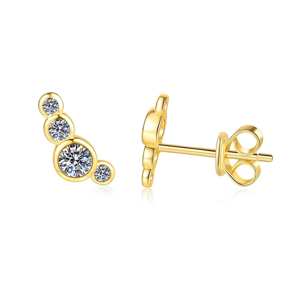Floral Moissanite Stud Earrings in Yellow Gold-Plated S925 Silver on clean white background showing petite floral stud earrings with warm yellow gold shine