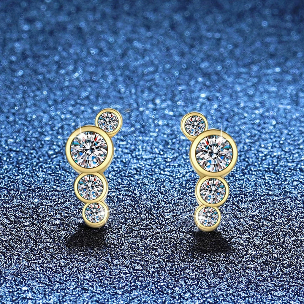 Floral Moissanite Stud Earrings in Yellow Gold-Plated S925 Silver blue scene product view