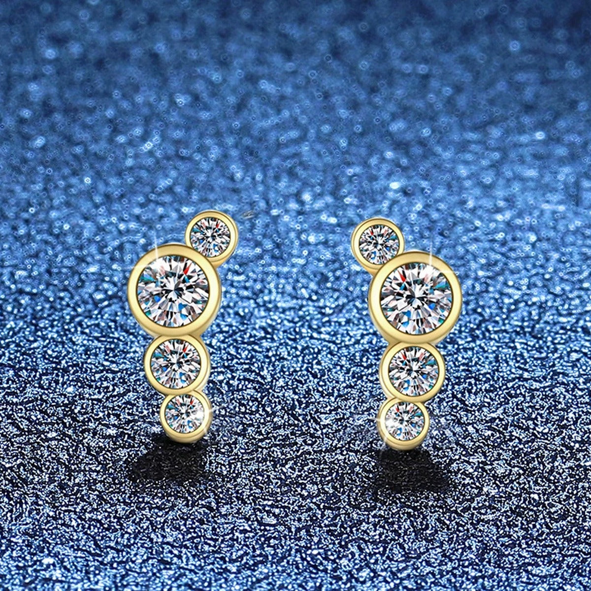 Floral Moissanite Stud Earrings in Yellow Gold-Plated S925 Silver blue scene product view