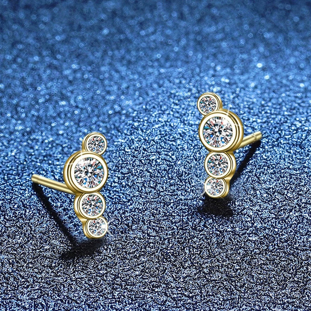 Floral Moissanite Stud Earrings in Yellow Gold-Plated S925 Silver blue scene angled view