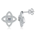 Compass Star Moissanite Stud Earrings with CZ in White Gold-Plated S925 Sterling Silver on clean white background showing a compass star stud shape with a round moissanite center
