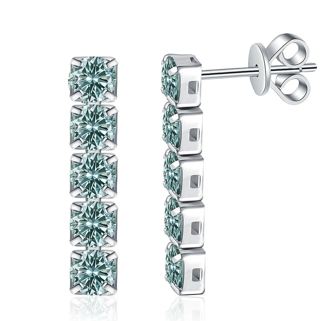 Green Stone Bar Stud Earrings in White Gold-Plated S925 Sterling Silver on clean white background showing a slim vertical bar stud set with green stones