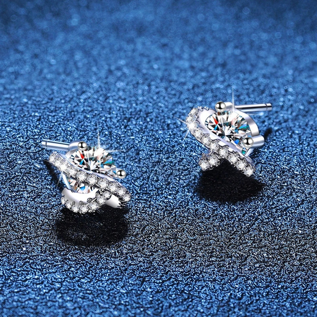 Star Moissanite Stud Earrings with CZ in White Gold-Plated S925 Sterling Silver blue scene product view