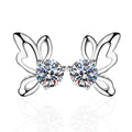 Butterfly Moissanite Stud Earrings in White Gold-Plated S925 Sterling Silver on clean white background showing a butterfly stud silhouette formed around round moissanite stones
