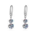 Two-Stone Moissanite Drop Earrings in White Gold-Plated S925 Sterling Silver on clean white background showing a two-stone drop earring with round moissanite accents