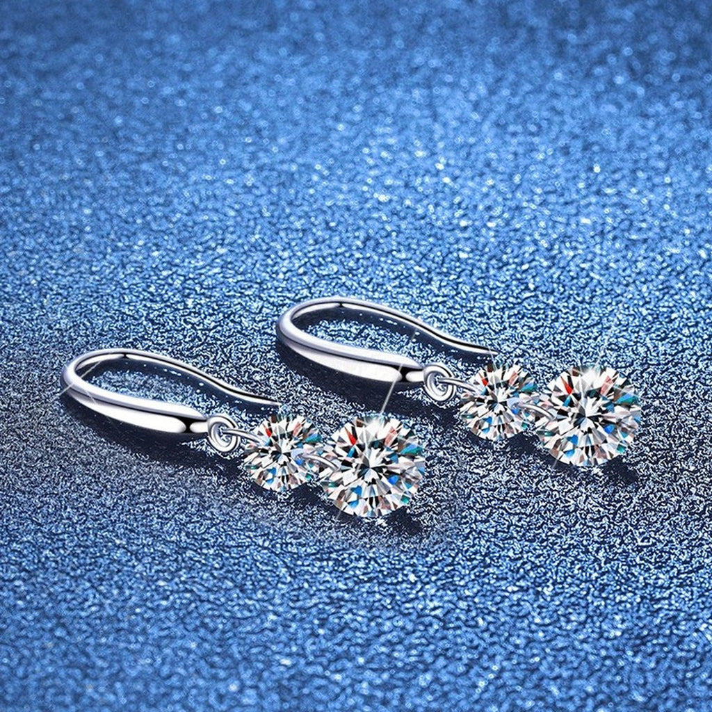 Two-Stone Moissanite Drop Earrings in White Gold-Plated S925 Sterling Silver blue scene product view