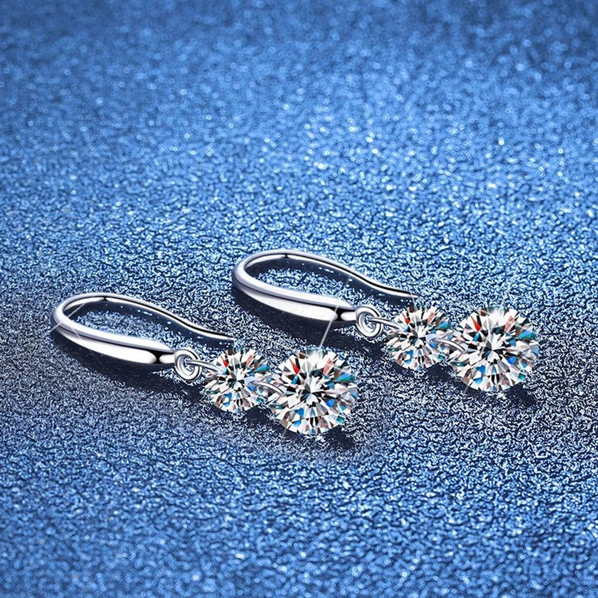 Two-Stone Moissanite Drop Earrings in White Gold-Plated S925 Sterling Silver blue scene product view