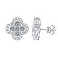 Clover Cluster Moissanite Stud Earrings with CZ in White Gold-Plated S925 Sterling Silver on clean white background showing a clover-like cluster stud with round moissanite sparkle