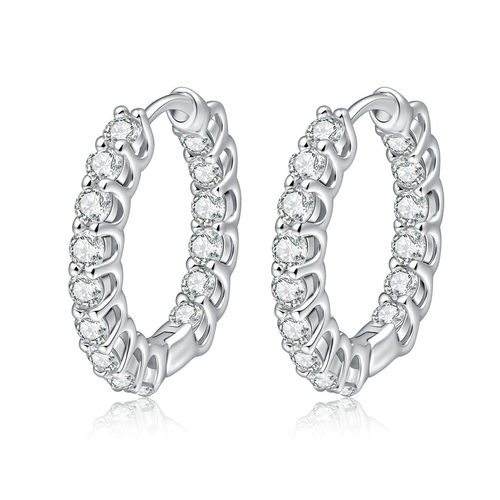 Oval Pave Moissanite Hoop Earrings in White Gold-Plated S925 Sterling Silver on clean white background showing an oval pave hoop with a linked open silhouette