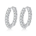Oval Pave Moissanite Hoop Earrings in White Gold-Plated S925 Sterling Silver on clean white background showing an oval pave hoop with a linked open silhouette