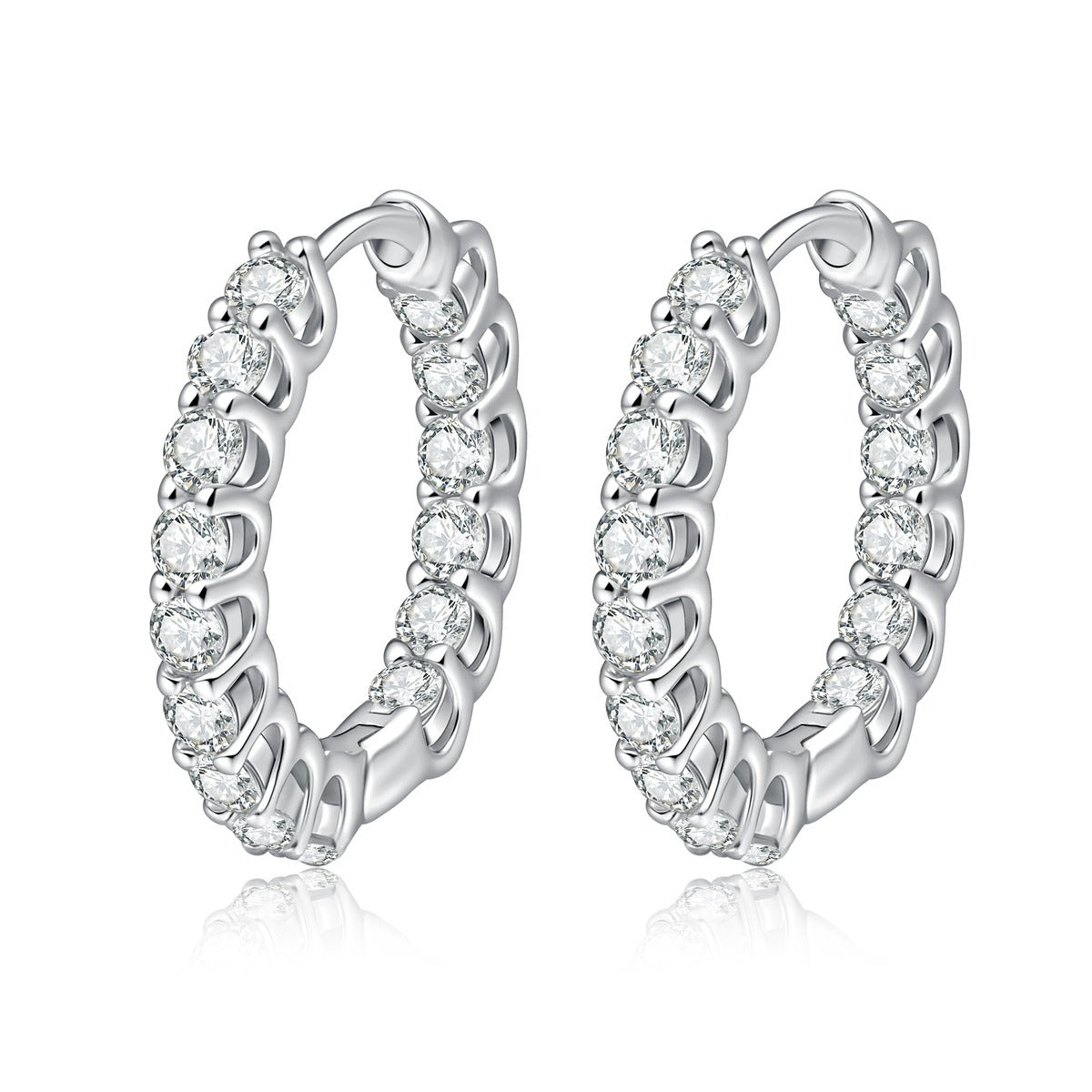 Oval Pave Moissanite Hoop Earrings in White Gold-Plated S925 Sterling Silver on clean white background showing an oval pave hoop with a linked open silhouette