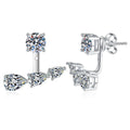 Leaf Bar Moissanite Ear Jacket Earrings with CZ in White Gold-Plated S925 Sterling Silver on clean white background showing an ear jacket silhouette with a round moissanite stud and leaf-like lower bar