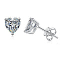 Heart Moissanite Stud Earrings in White Gold-Plated S925 Sterling Silver on clean white background showing a heart-shaped solitaire stud with a faceted moissanite center