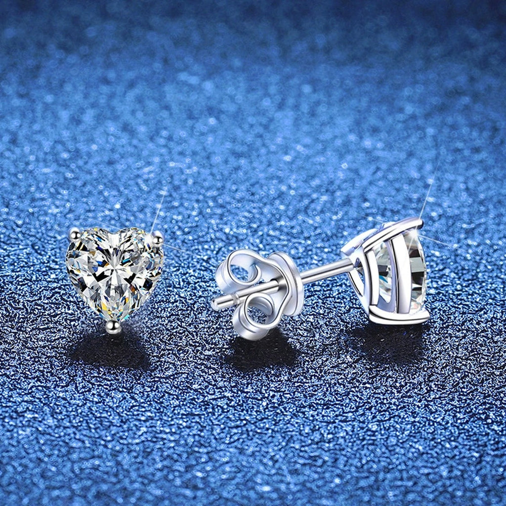 Heart Moissanite Stud Earrings in White Gold-Plated S925 Sterling Silver blue scene product view