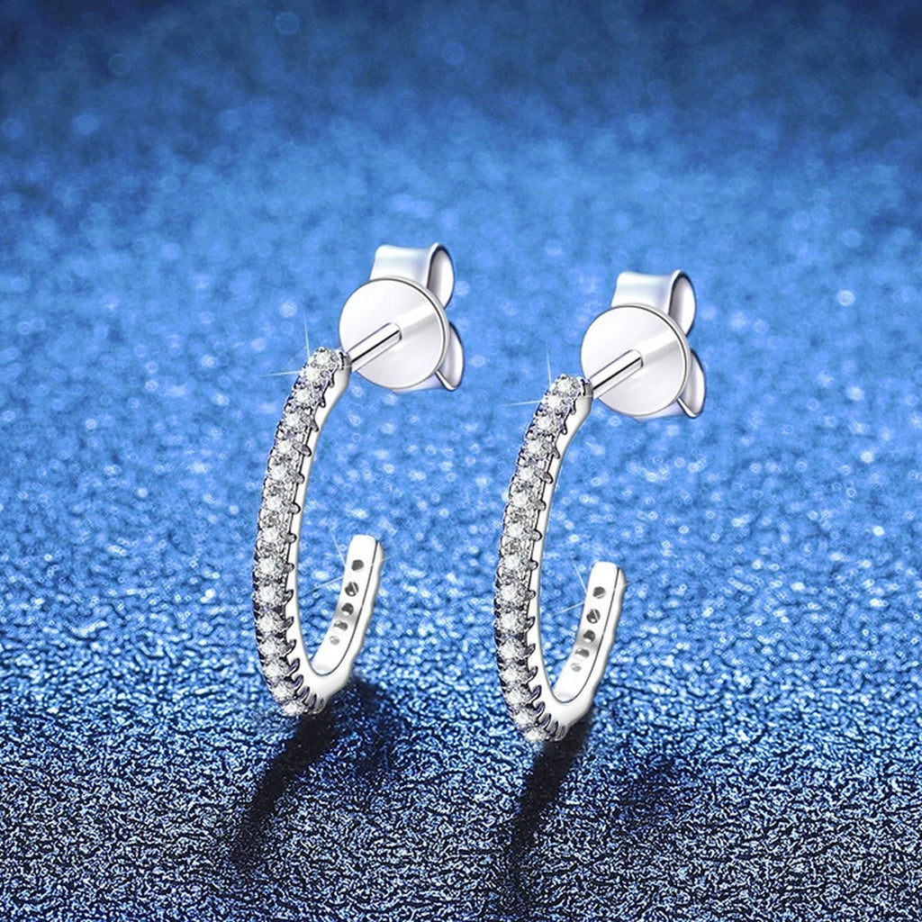 Pave Moissanite Hoop Earrings in Gold-Plated S925 Sterling Silver blue scene product view