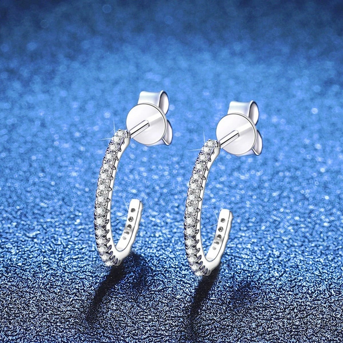 Pave Moissanite Hoop Earrings in Gold-Plated S925 Sterling Silver blue scene product view