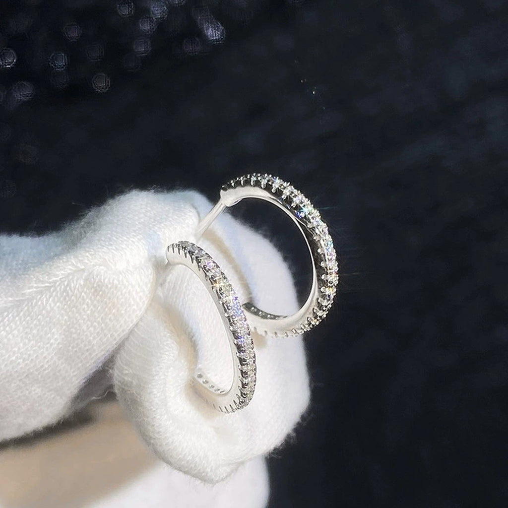 Pave Moissanite Hoop Earrings in Gold-Plated S925 Sterling Silver close-up product detail view