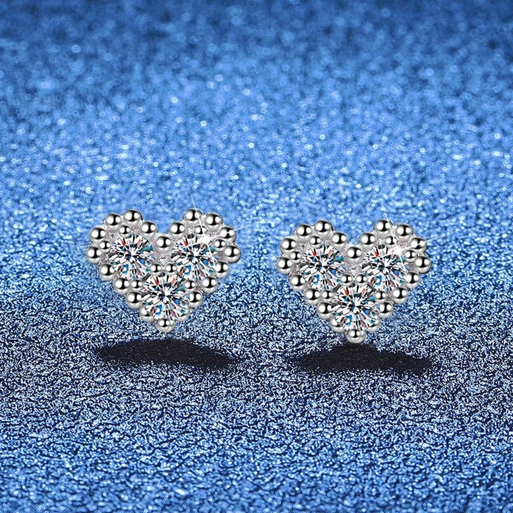 Heart Moissanite Stud Earrings in White Gold-Plated S925 Sterling Silver blue scene product view