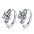 Three-Stone Moissanite Hoop Earrings with CZ in White Gold-Plated S925 on clean white background showing the pair and small hoop earrings with a three-stone moissanite cluster front