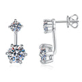 Two-Stone Moissanite Drop Earrings in White Gold-Plated S925 Sterling Silver on clean white background showing a vertical two-stone drop earring with round moissanite stones