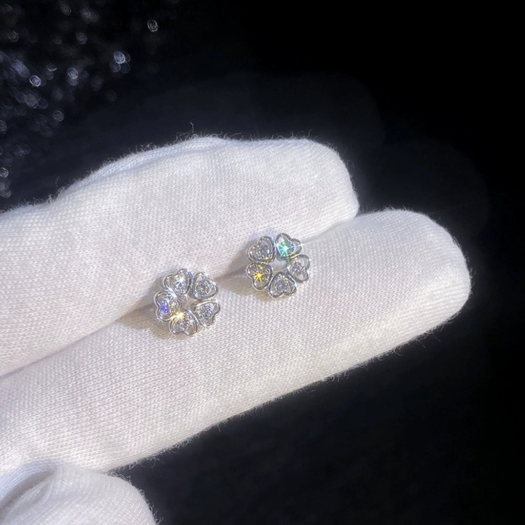 Five-Petal Moissanite Stud Earrings in White Gold-Plated S925 Sterling Silver dark background product display view