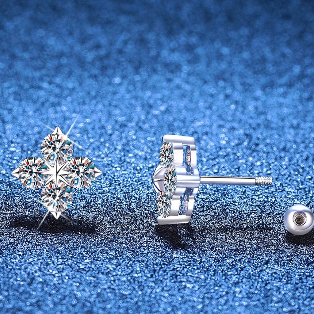 Star Moissanite Stud Earrings in White Gold-Plated S925 Sterling Silver blue scene product view