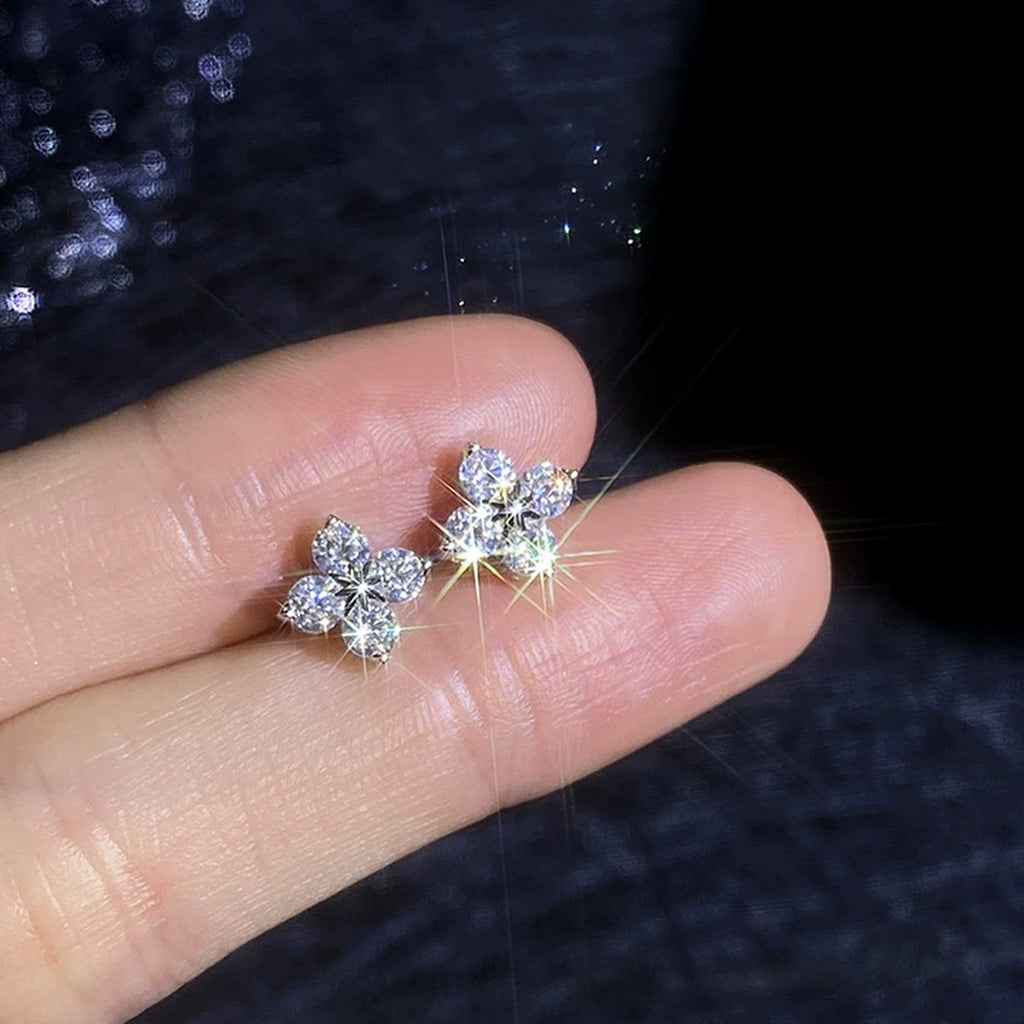 Star Moissanite Stud Earrings in White Gold-Plated S925 Sterling Silver close-up product detail view