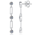 Link Chain Moissanite Drop Earrings in White Gold-Plated S925 Sterling Silver on clean white background showing a chain-link drop earring with round moissanite stations