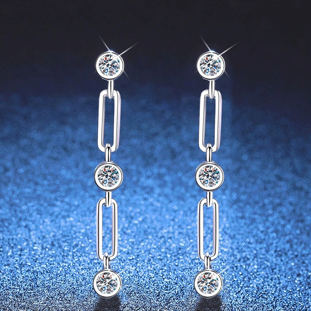 Link Chain Moissanite Drop Earrings in White Gold-Plated S925 Sterling Silver blue scene product view