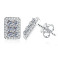 Rectangular Pave Moissanite Stud Earrings in White Gold-Plated S925 Sterling Silver with CZ on clean white background showing a rectangular pave stud silhouette