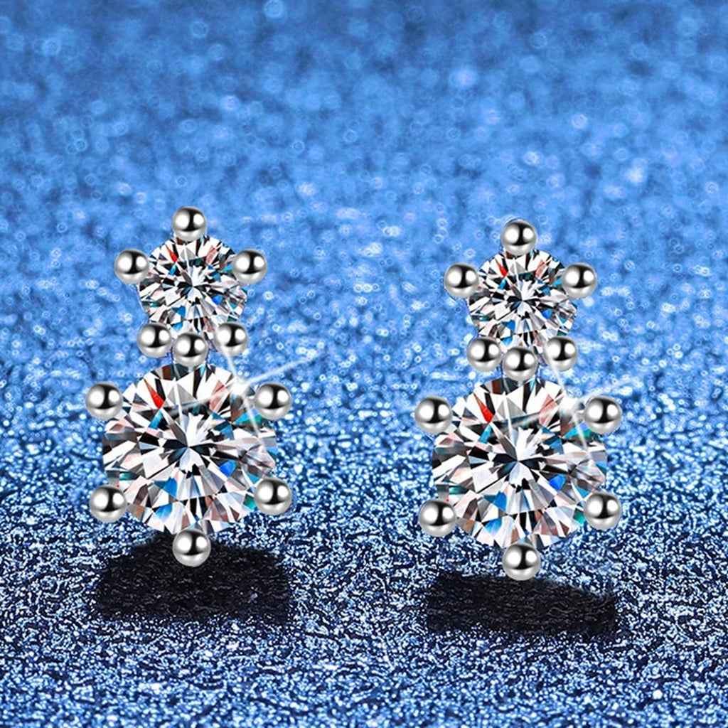 Two-Stone Moissanite Stud Earrings in White Gold-Plated S925 Sterling Silver blue scene product view