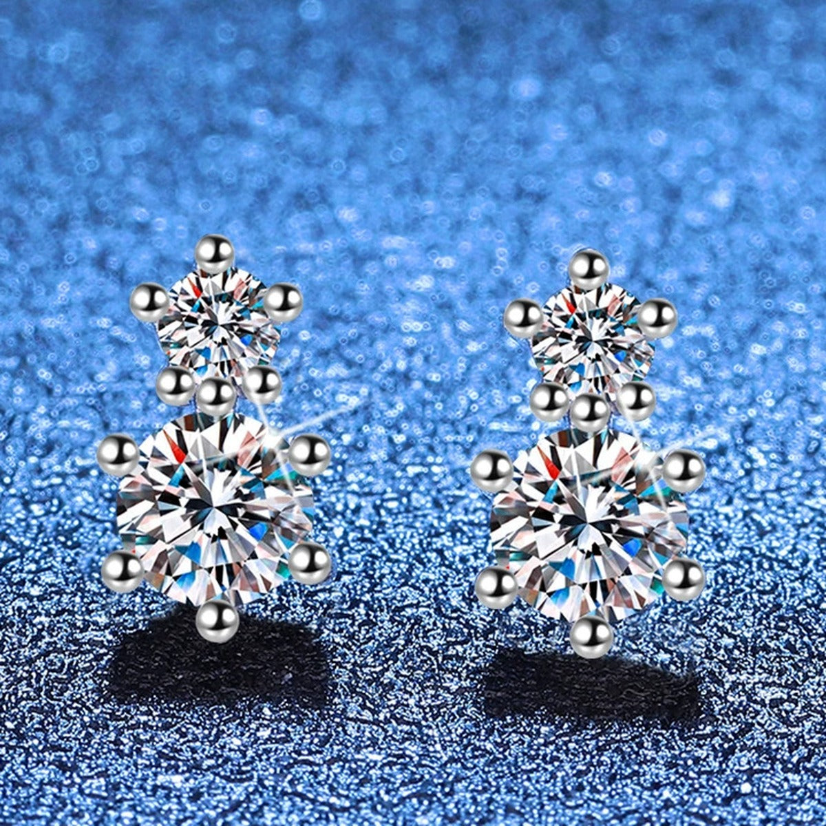 Two-Stone Moissanite Stud Earrings in White Gold-Plated S925 Sterling Silver blue scene product view