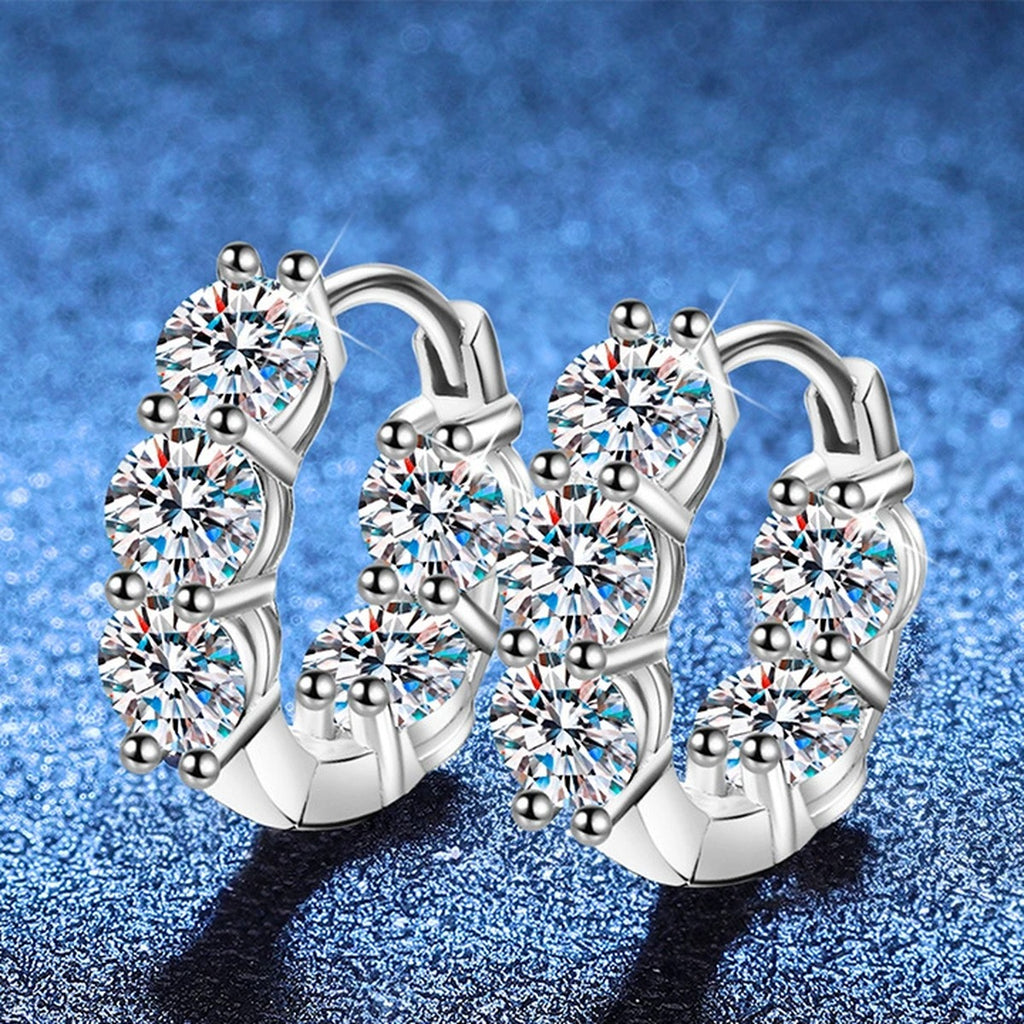 Cluster Moissanite Huggie Hoop Earrings in Gold-Plated S925 Sterling Silver blue scene angled view