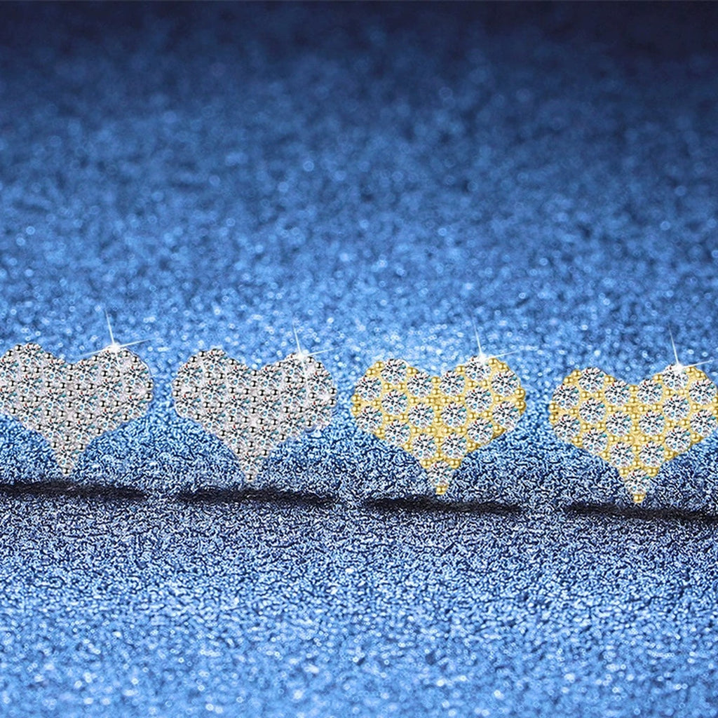 Heart Moissanite Stud Earrings in Gold-Plated S925 Sterling Silver blue scene product view