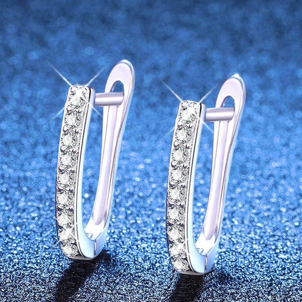 Pave Moissanite Hoop Earrings in White Gold-Plated S925 Sterling Silver blue scene product view