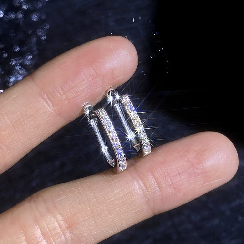 Pave Moissanite Hoop Earrings in White Gold-Plated S925 Sterling Silver close-up product detail view