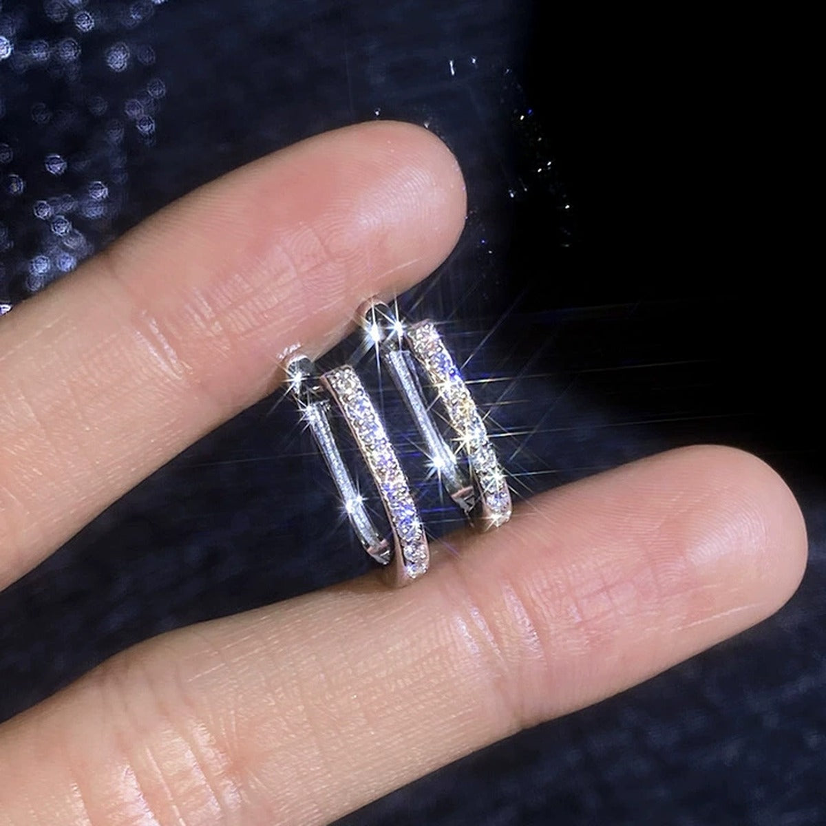 Pave Moissanite Hoop Earrings in White Gold-Plated S925 Sterling Silver close-up product detail view