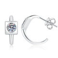 Square Halo Moissanite Hoop Earrings in White Gold-Plated S925 Sterling Silver on clean white background showing a small hoop with a square halo moissanite front detail